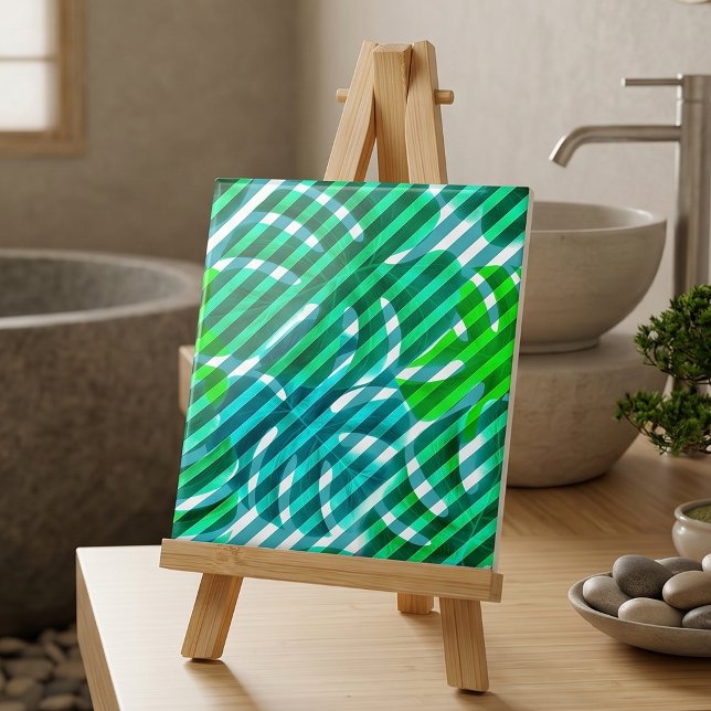 Tropical Green Monstera Leaves Diagonal Stripes Ceramic Tile (Creator Uploaded)