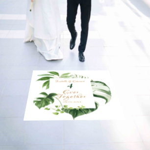 Tropical Green Monstera Leaves Frame Wedding Floor Decals