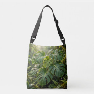 Tropical Green Monstera Leaves Tote Bag .