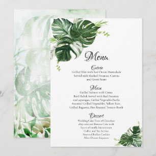 Tropical Green Monstera Leaves Wedding Menu