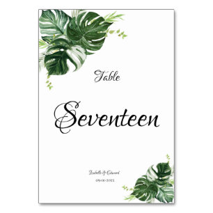Tropical Green Monstera Leaves Wedding Table Number