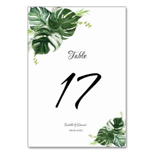 Tropical Green Monstera Leaves Wedding Table Number