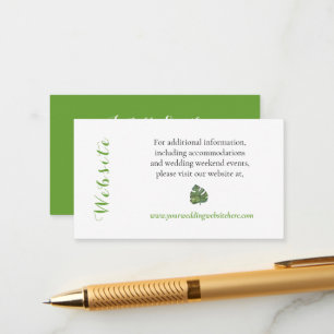 Tropical Green Monstera Leaves Wedding Website Enclosure Card