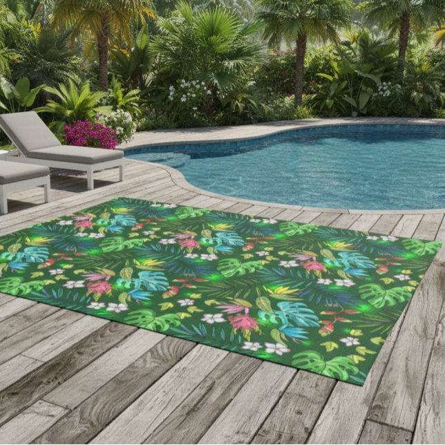 Tropical Green Monstera  Outdoor Rug (Creator Uploaded)