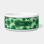Tropical Green Monstera Palm Leaves & Custom Name Bowl<br><div class="desc">Destei's illustrated tropical monstera deliciosa plant leaves together with a personalizable text area for a name.</div>