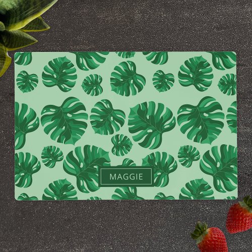 Tropical Green Monstera Palm Leaves  Custom Name Placemat