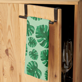 Tropical Green Monstera Palm Leaves Kitchen Towel