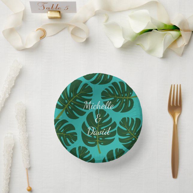 Tropical green Monstera plant leafs custom wedding Paper Bowls (Wedding)