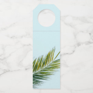 Tropical Green Palm Frond on Light Blue Bottle Hanger Tag