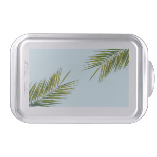 Tropical Green Palm Frond on Light Blue Cake Pan