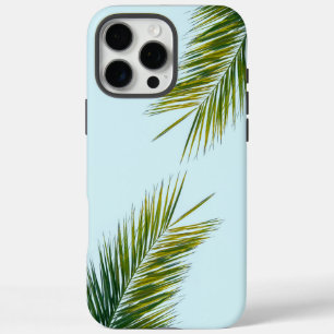 Tropical Green Palm Frond on Light Blue iPhone 16 Pro Max Case