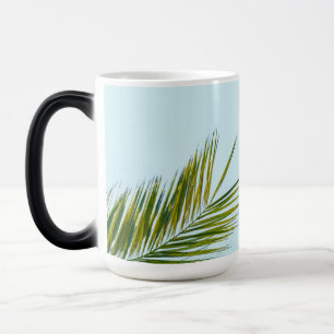 Tropical Green Palm Frond on Light Blue Color Morph Mug
