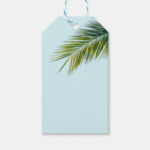 Tropical Green Palm Frond on Light Blue Gift Tags