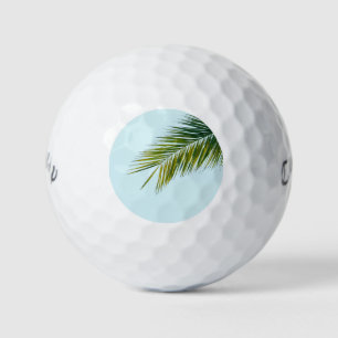 Tropical Green Palm Frond on Light Blue Golf Balls