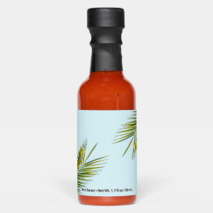 Tropical Green Palm Frond on Light Blue Hot Sauces