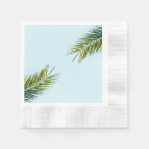 Tropical Green Palm Frond on Light Blue Napkins