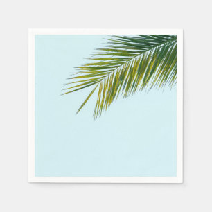 Tropical Green Palm Frond on Light Blue Napkins