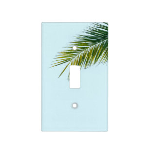 Tropical Green Palm Frond on Light Blue Switch Cover