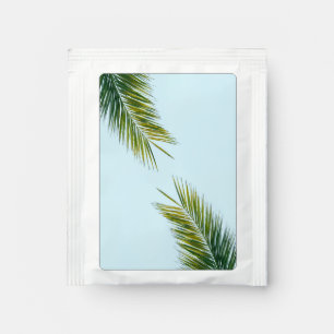 Tropical Green Palm Frond on Light Blue Tea Bag Drink Mix