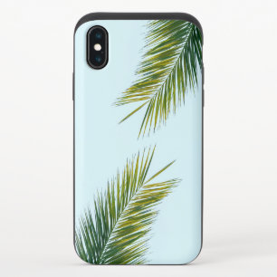 Tropical Green Palm Frond on Light Blue iPhone XS Slider Case