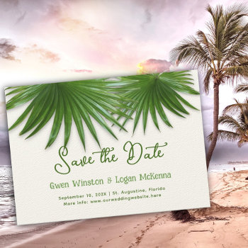 Tropical Green Palm Fronds Save The Date by sandpiperWedding at Zazzle
