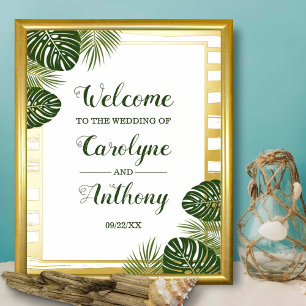Tropical Green Palm Leaf Beach Wedding Real Foil Foil Prints