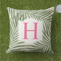Tropical Green Palm Leaf Beige Monogram Initial