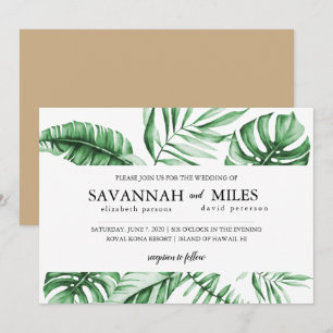 Tropical Green Palm Leaf Border Wedding Invitation