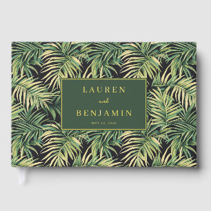 Tropical Green Palm Leaf Celebration Foil Guest Book