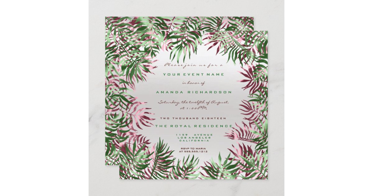Modern Tropical Leaf Frame Upscale 5x7 Wedding Envelope
