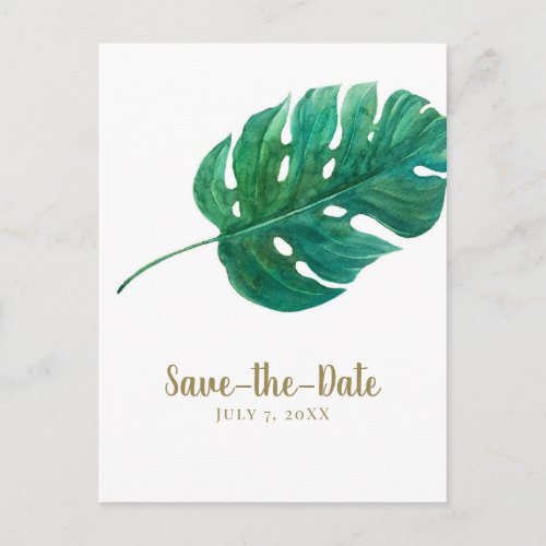 Tropical Green Palm Leaf Hawaiian Save the Date Announcement Postcard