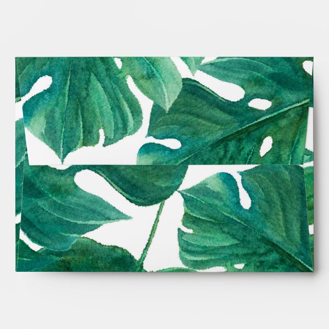 Tropical Green Palm Leaf Hawaiian Summer Wedding Envelope (Back (Top Flap))