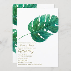 Tropical Green Palm Leaf Hawaiian Summer Wedding Invitation
