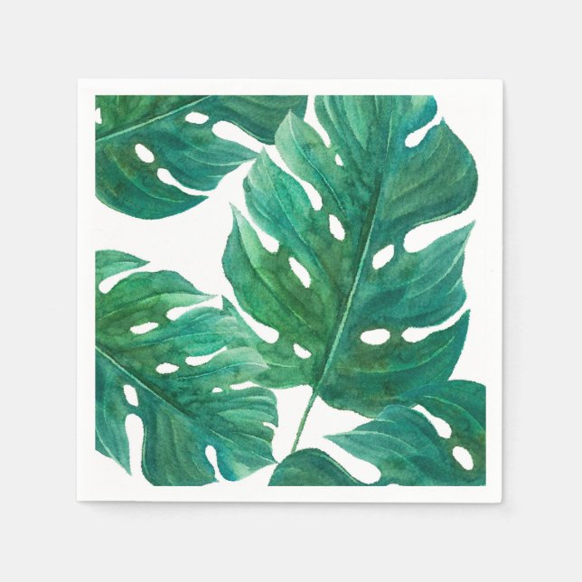 Tropical Green Palm Leaf Hawaiian Summer Wedding Napkins (Front)