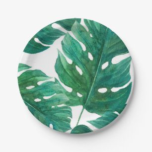 Tropical Green Palm Leaf Hawaiian Summer Wedding Paper Plates