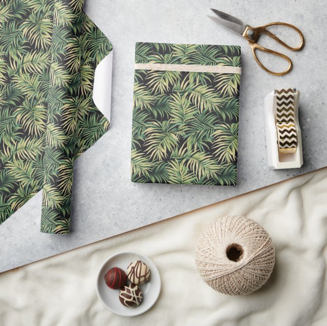 Tropical Green Palm Leaf Illustration Wrapping Paper (Crafts)