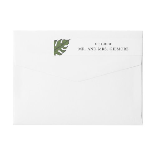 Tropical Green Palm Leaf Wedding Return Address Wrap Around Label