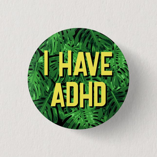 Tropical Green Palm Leaves ADHD  Button (Front)