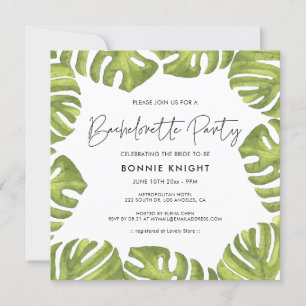 Tropical green palm leaves Bachelorette Party Invitation