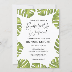 Tropical green palm leaves Bachelorette Weekend Invitation