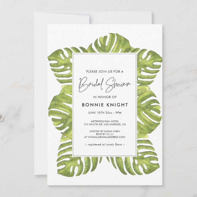 Tropical green palm leaves Bridal shower Invitation (Front)