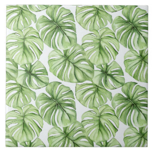 Tropical Green Palm Leaves Ceramic Tile