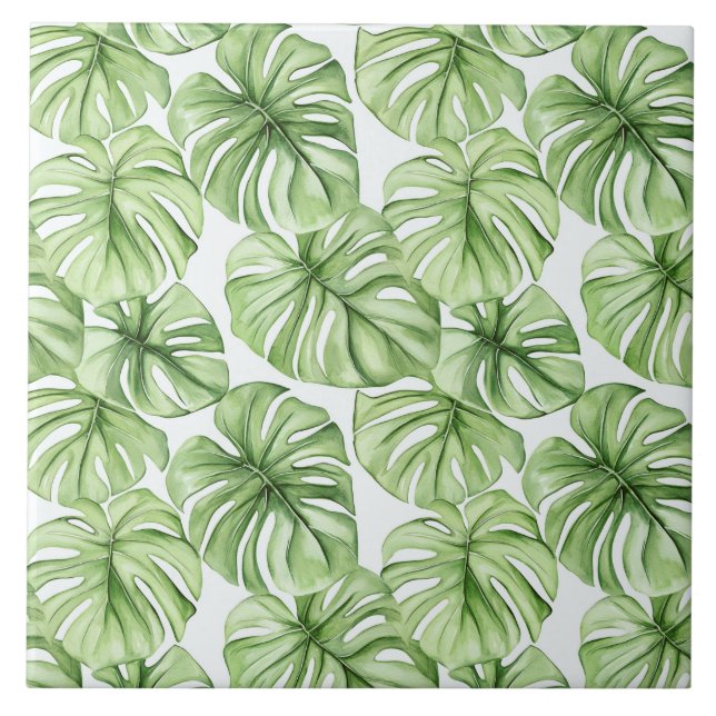 Tropical Green Palm Leaves  Ceramic Tile (Front)