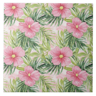 Tropical Green Palm Leaves Ceramic Tile