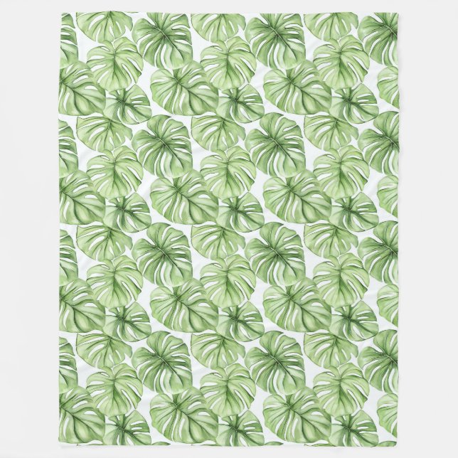Tropical Green Palm Leaves  Fleece Blanket (Front)