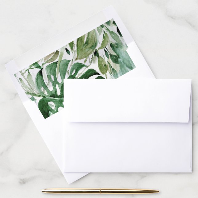 Tropical Green Palm Leaves Foliage Envelope Liner (Desk)