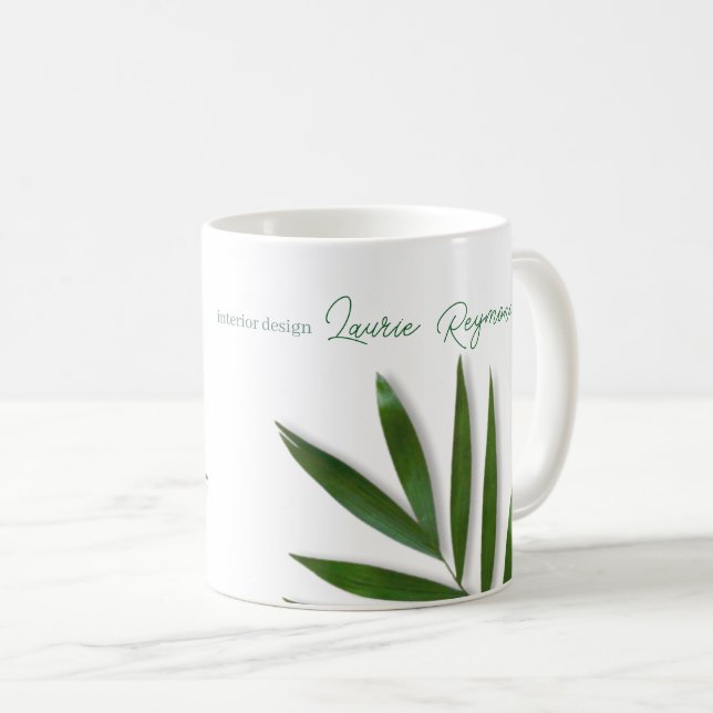Tropical Green Palm Leaves Mug with Name (Front Right)