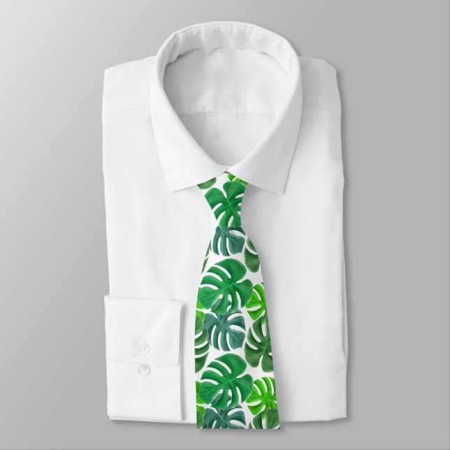 Tropical Green Palm Leaves Neck Tie (Tied)
