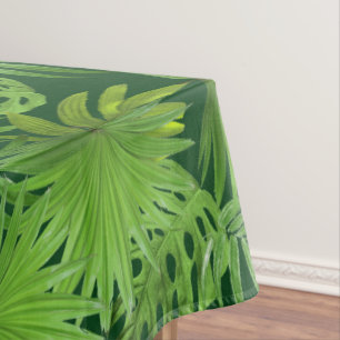 Tropical Green Palm Leaves on Forest Green Tablecloth