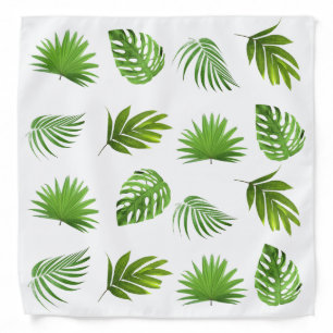 Tropical Green Palm Leaves on White Bandana